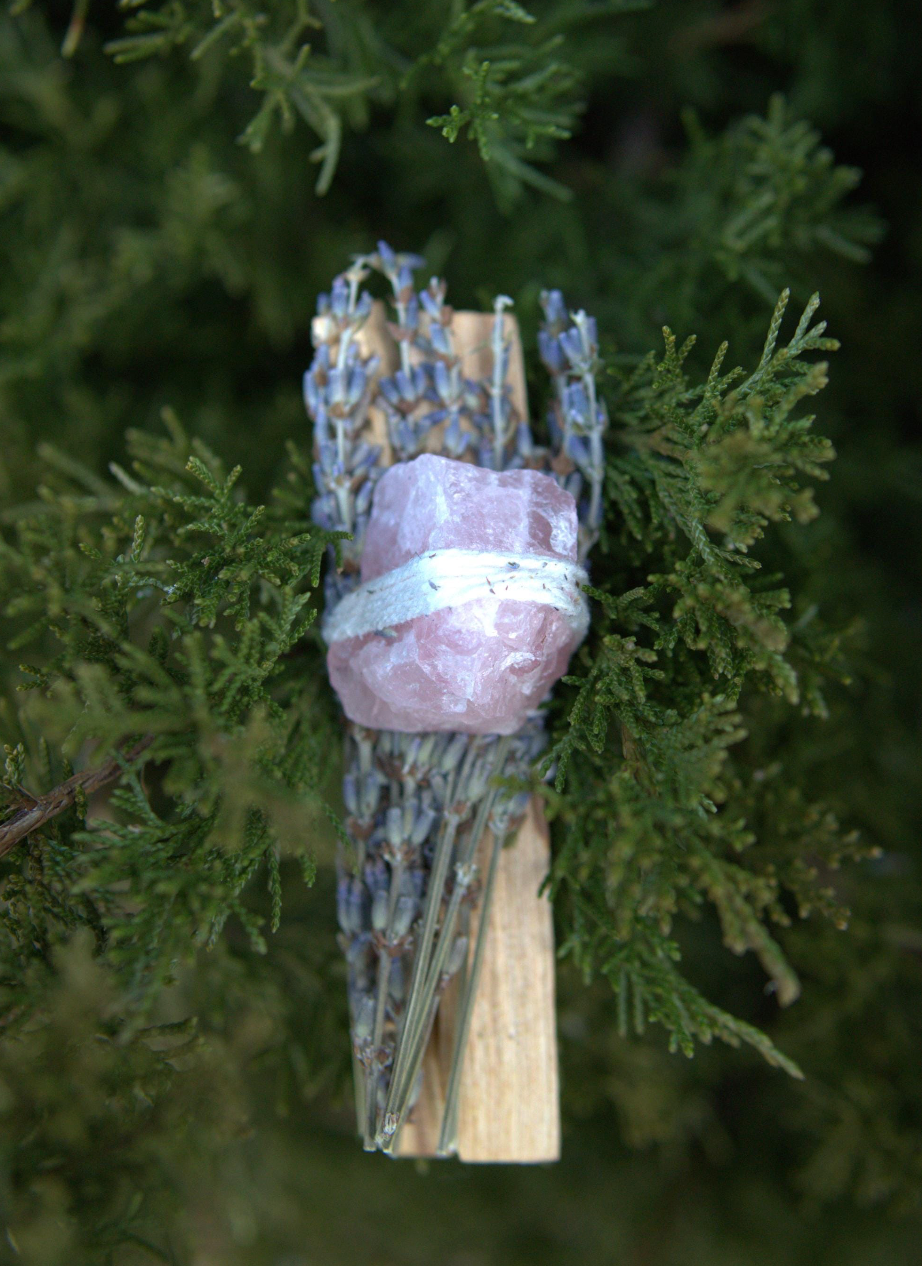 Ritual Palo Santo Smudge Stick with Lavender & Pink Gem Stone