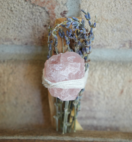 Ritual Palo Santo Smudge Stick with Lavender & Pink Gem Stone