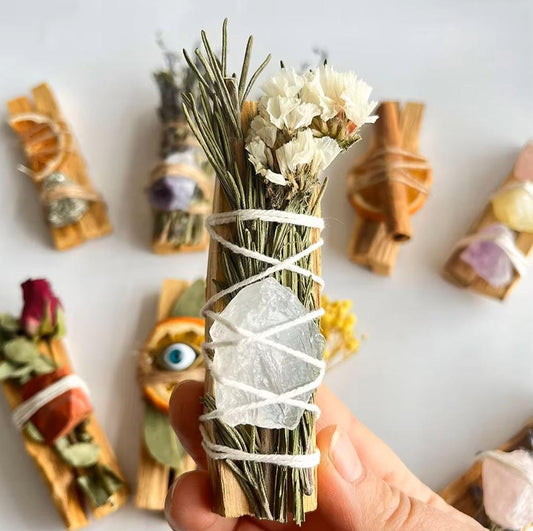 Palo Santo Smudge with Rosemary, Forget-Me-Not & White Crystal