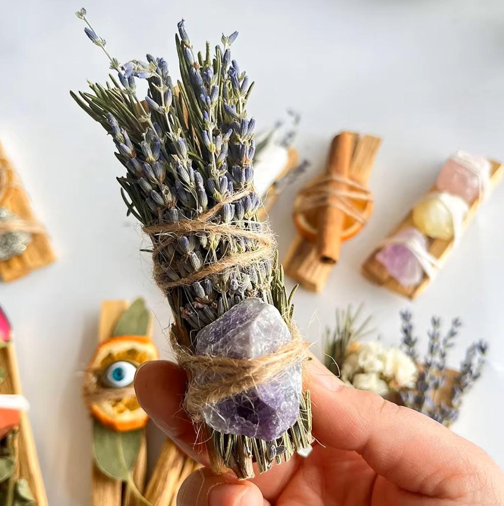 Palo Santo Smudge Wand with Lavender, Rosemary & Amethyst