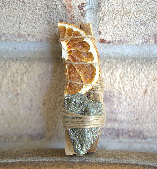Palo Santo Ritual Wand Smudge Stick with Orange & Chalcopyrite