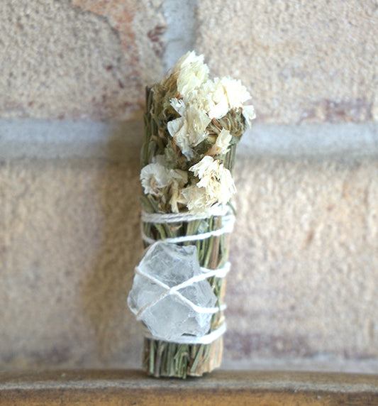Palo Santo Smudge with Rosemary, Forget-Me-Not & White Crystal