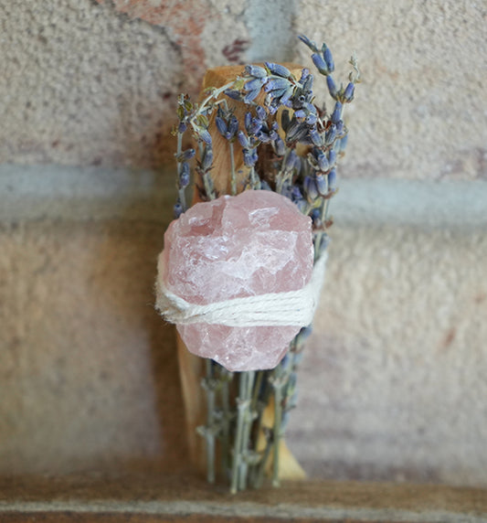 Ritual Palo Santo Smudge Stick with Lavender & Pink Gem Stone